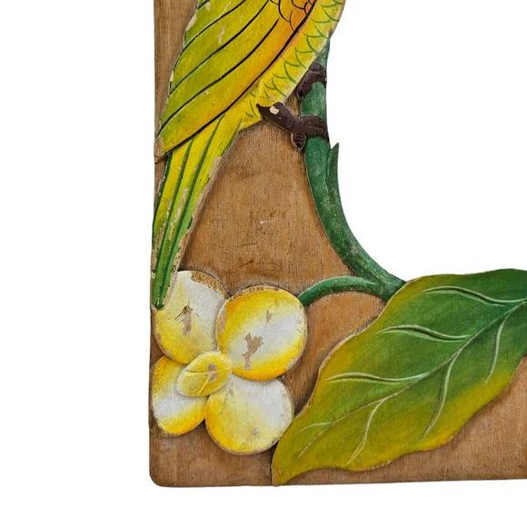 Vintage Tropical Bird & Flowers Wood Frame 11 3/4" x 20" - Picture 6 of 12